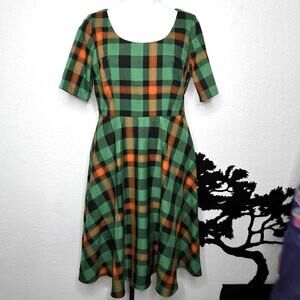 Modcloth x Collectif Ready to Be Merry Swing Dress Size XL Green Checkered